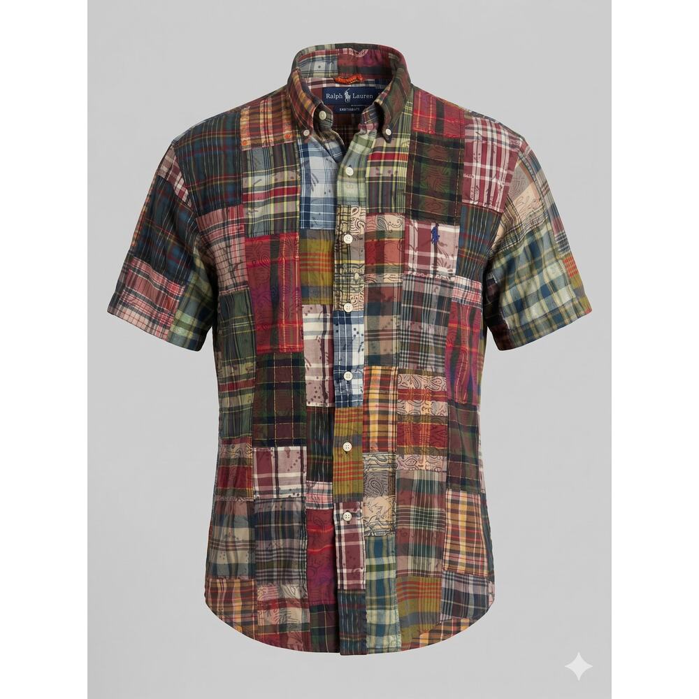 Ralph Lauren Mens L Eclectic Grandpa Preppy Indie Patchwork Madras Button Down